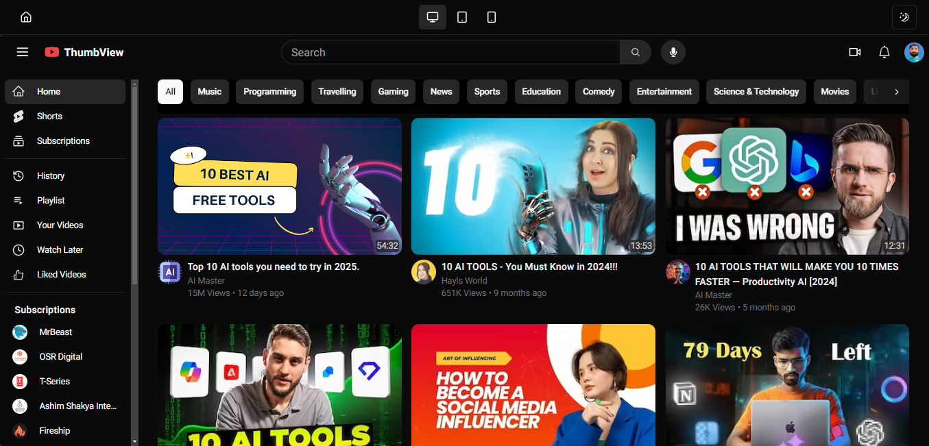 Simulated YouTube interface showing video thumbnails and titles, used to preview how a YouTube video will appear on the platform