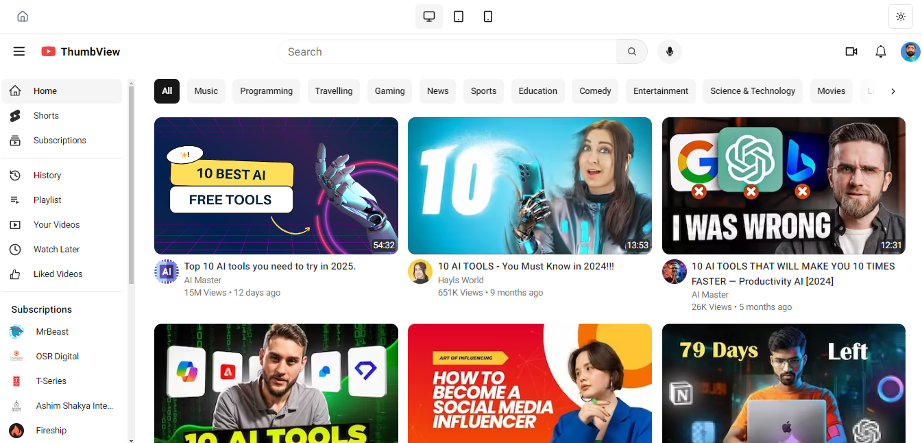 Simulated YouTube interface showing video thumbnails and titles, used to preview how a YouTube video will appear on the platform